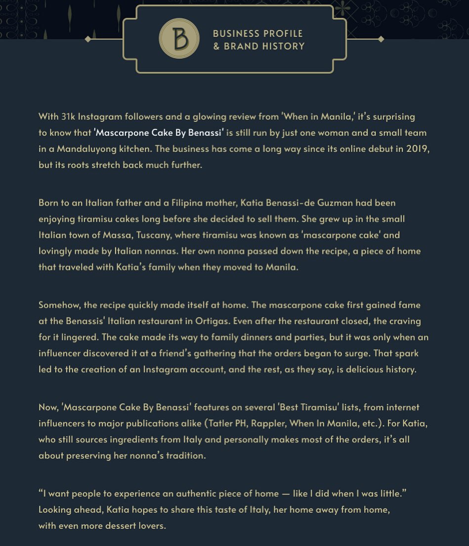 Mascarpone Cake by Benassi brand history and profile